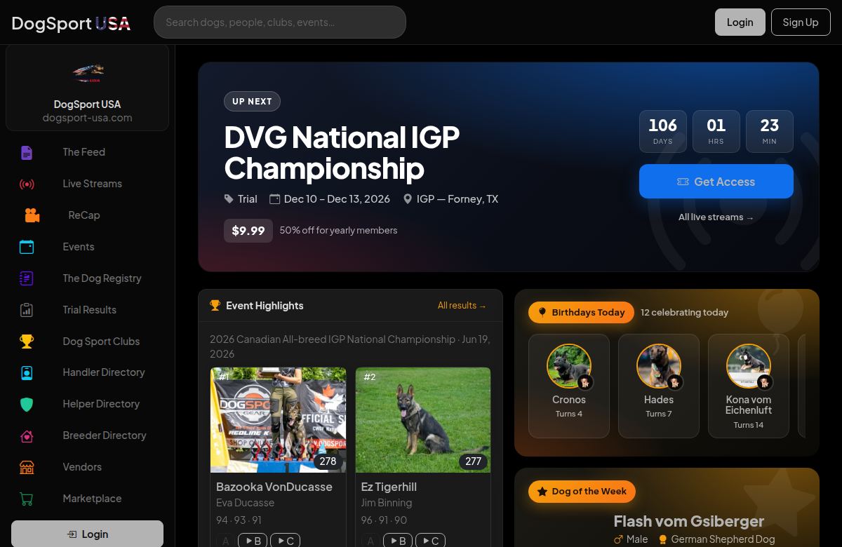 DogSport USA — registry, live events and community platform