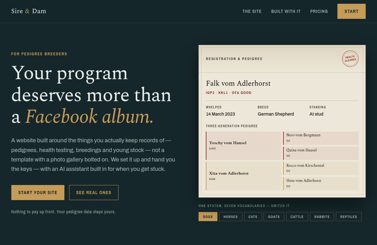 Sire & Dam — websites built around pedigrees